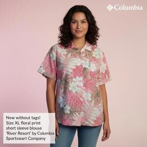 Columbia River Resort Floral Print Short Sleeve Blouse Size